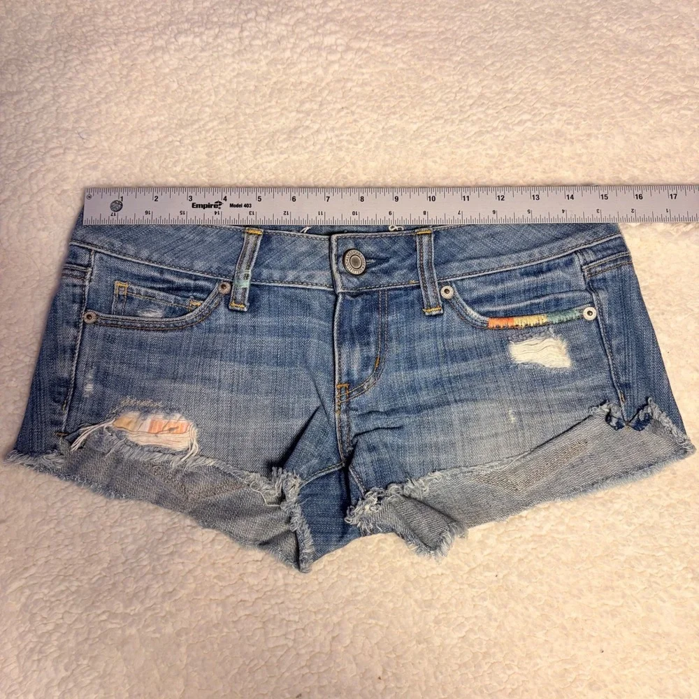 Y2K American Eagle Distressed Denim Micro Mini Shorts Light Wash Low Rise #16